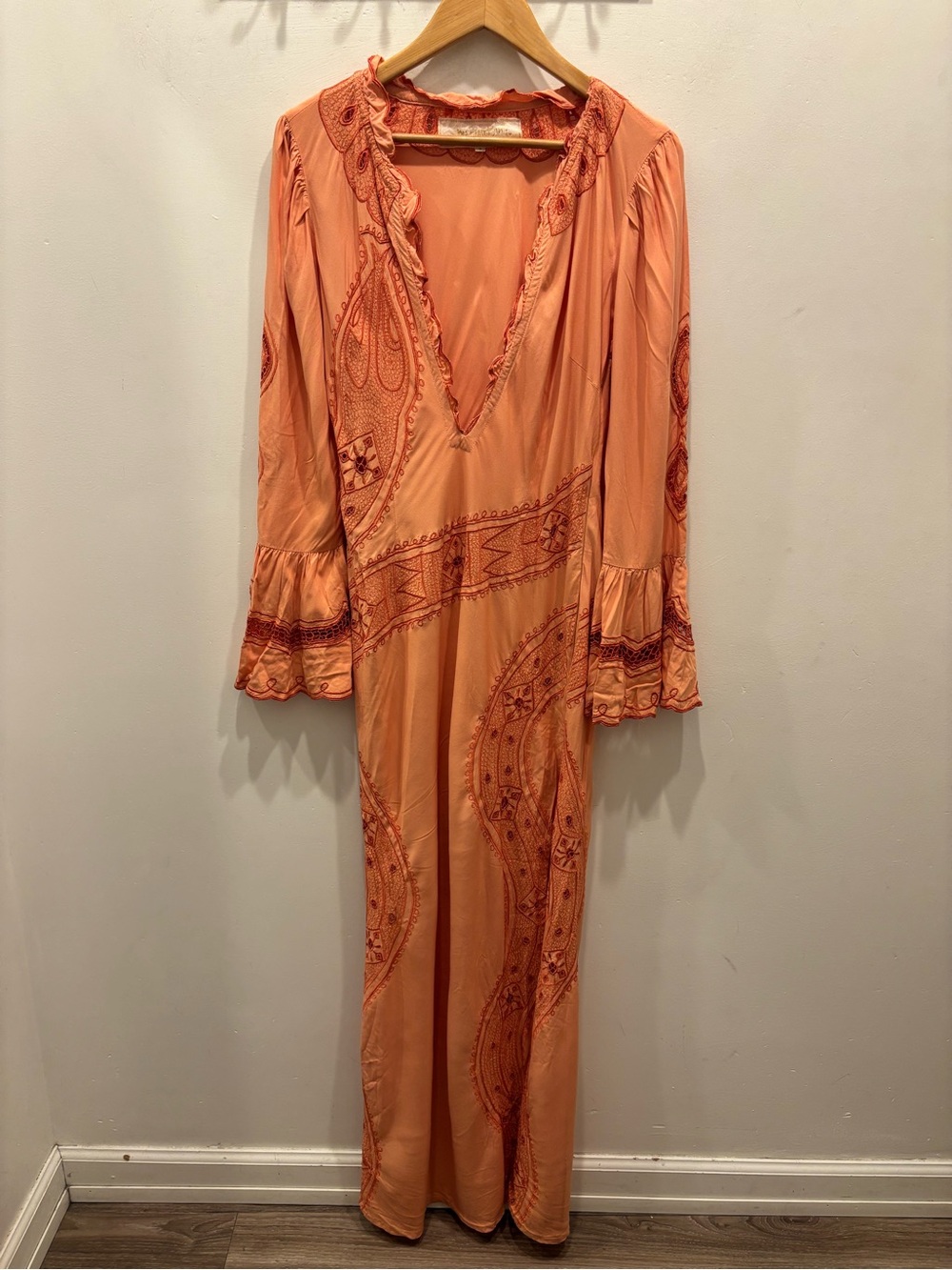 Jen's Pirate Booty Peach Paisley V-Neck Maxi Dress